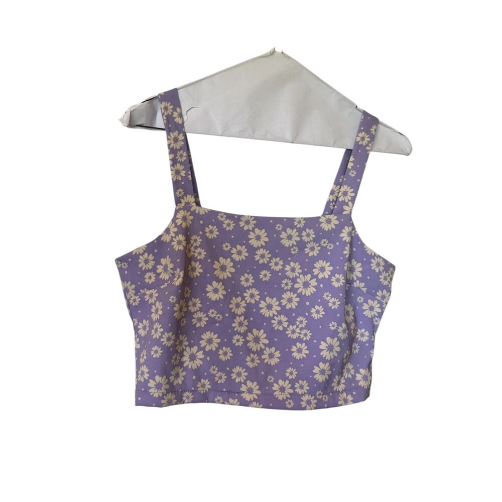 NWT Altar’d State Flower Daisies Purple Zipper Back Cropped Tank Women’s Size M